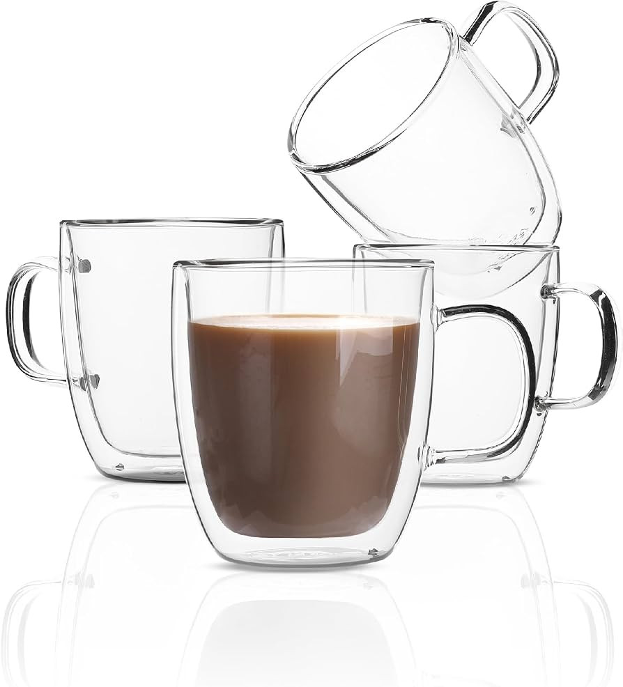 BTaT- Double Wall Glass Coffee Mugs, 12 oz, Set of 4, Double Glass Coffee Cups, Double Wall Coffe... | Amazon (US)