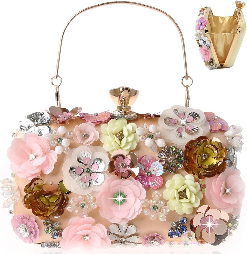 BBTT.ful Women Clutches Flower Evening Handbag Chain Strap Shoulder Bag handbag Wedding bag purse | Amazon (US)