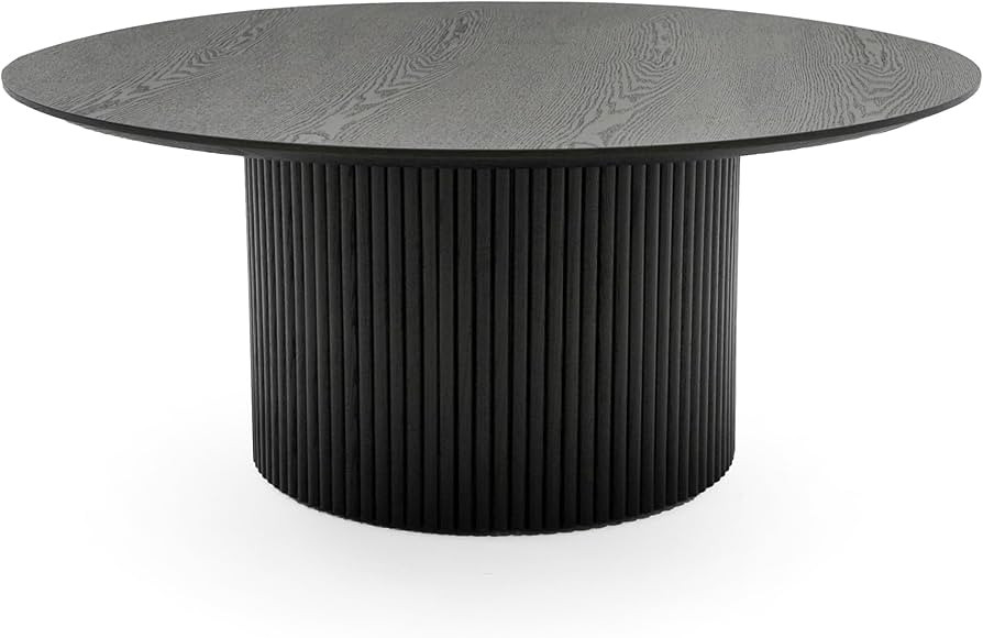 Mannlif Collection Modern Living Room Veneer Round Coffee Table, Black Ash | Amazon (US)