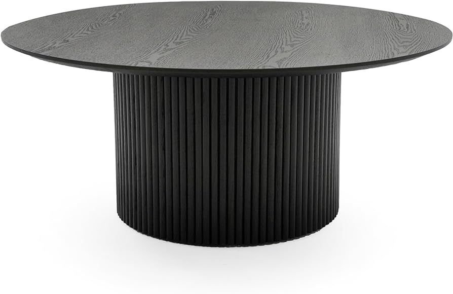 Mannlif Collection Modern Living Room Veneer Round Coffee Table, Black Ash | Amazon (US)