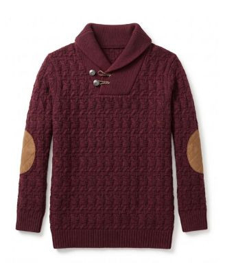 Hope & Henry Little Boys (5-7)Organic Shawl Collar Cable Sweater with Elbow Patches - Light oatmeal heather | Macy's