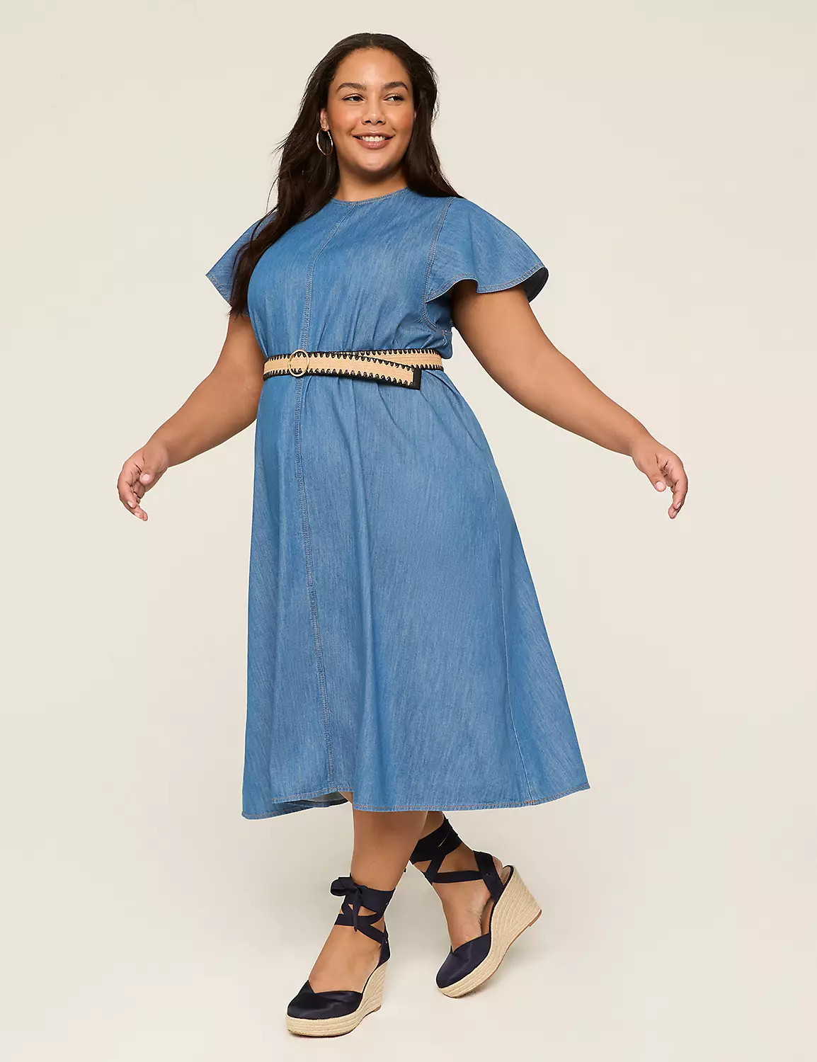 Denim Flutter-Sleeve A-Line Dress | Lane Bryant (US)
