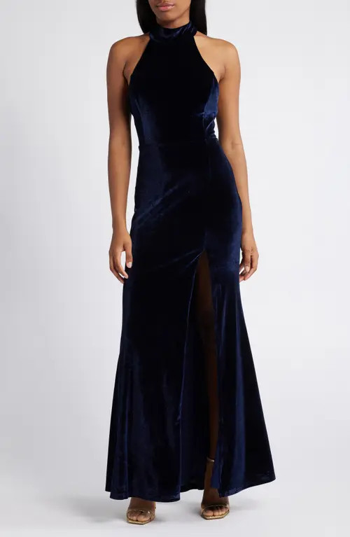 Lulus Fabulous Always Velvet Mermaid Gown in Navy Blue at Nordstrom, Size Small | Nordstrom