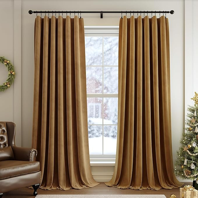 FMFUNCTEX Velvet Blackout Curtains Gold Brown Thermal Insulated Curtains for Bedroom Living Room ... | Amazon (US)