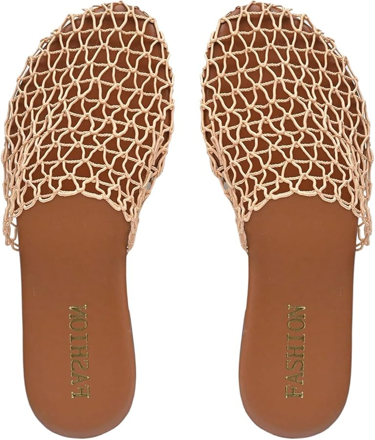 MakeMeChic Women's Summer Beach Hollow Out Flat Sandals Round Toe Slip on Vacation Beach Sandals | Amazon (US)