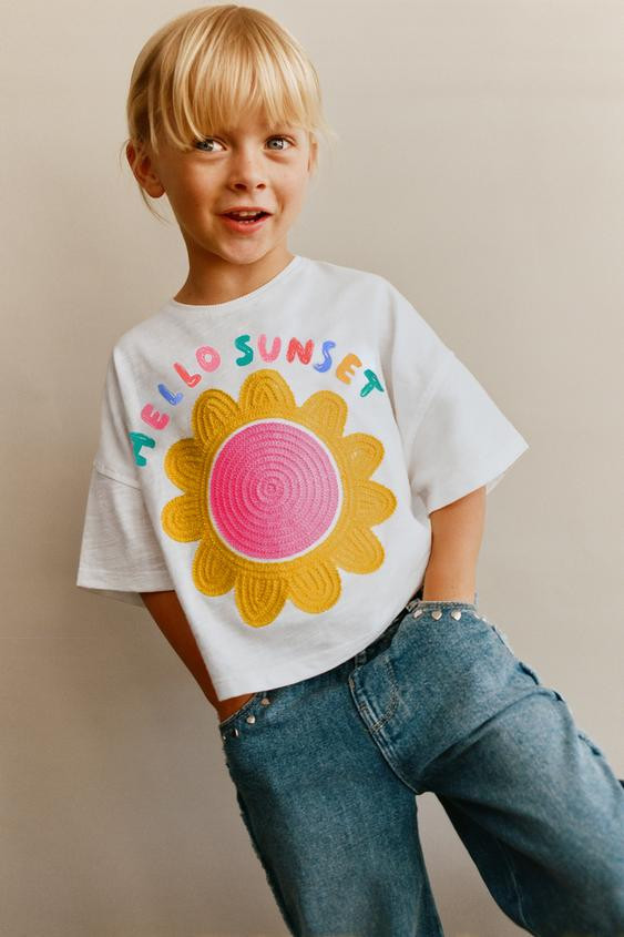 SUN APPLIQUÉ AND TEXT PRINT T-SHIRT | Zara US