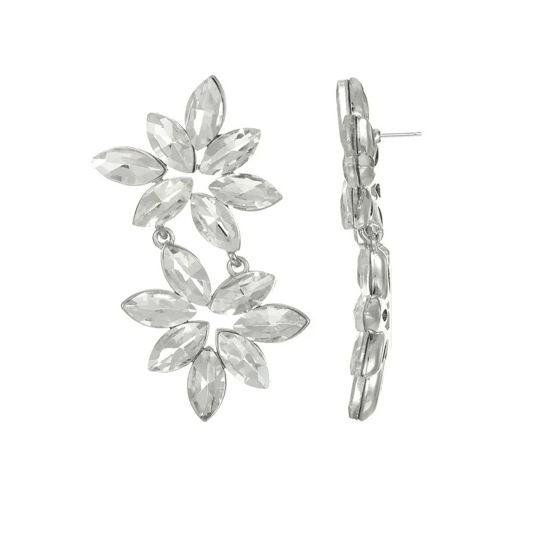 Time and Tru Silvertone Crystal Floral Drop Earring, 1 Pair | Walmart (US)