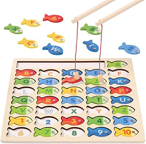 Wooden Magnetic Fishing Game for Toddlers, Montessori Fine Motor Skills Toy with Letters and Numb... | Amazon (US)