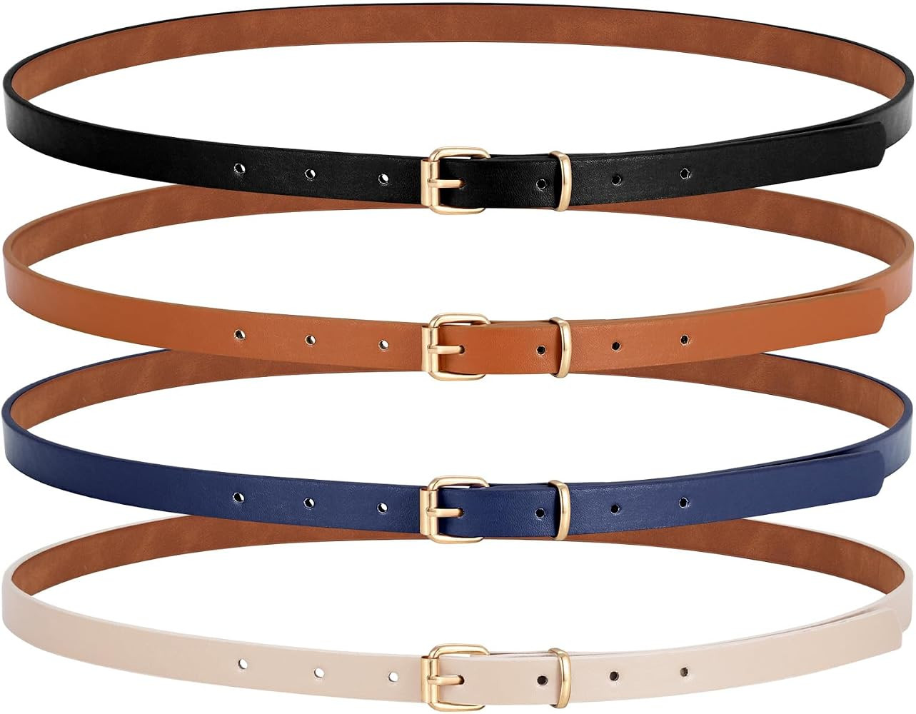 SUOSDEY 4 Pack Thin Belts for Women, Skinny Leather Belts Waist Belt for Dress Jeans with Buckle ... | Amazon (CA)