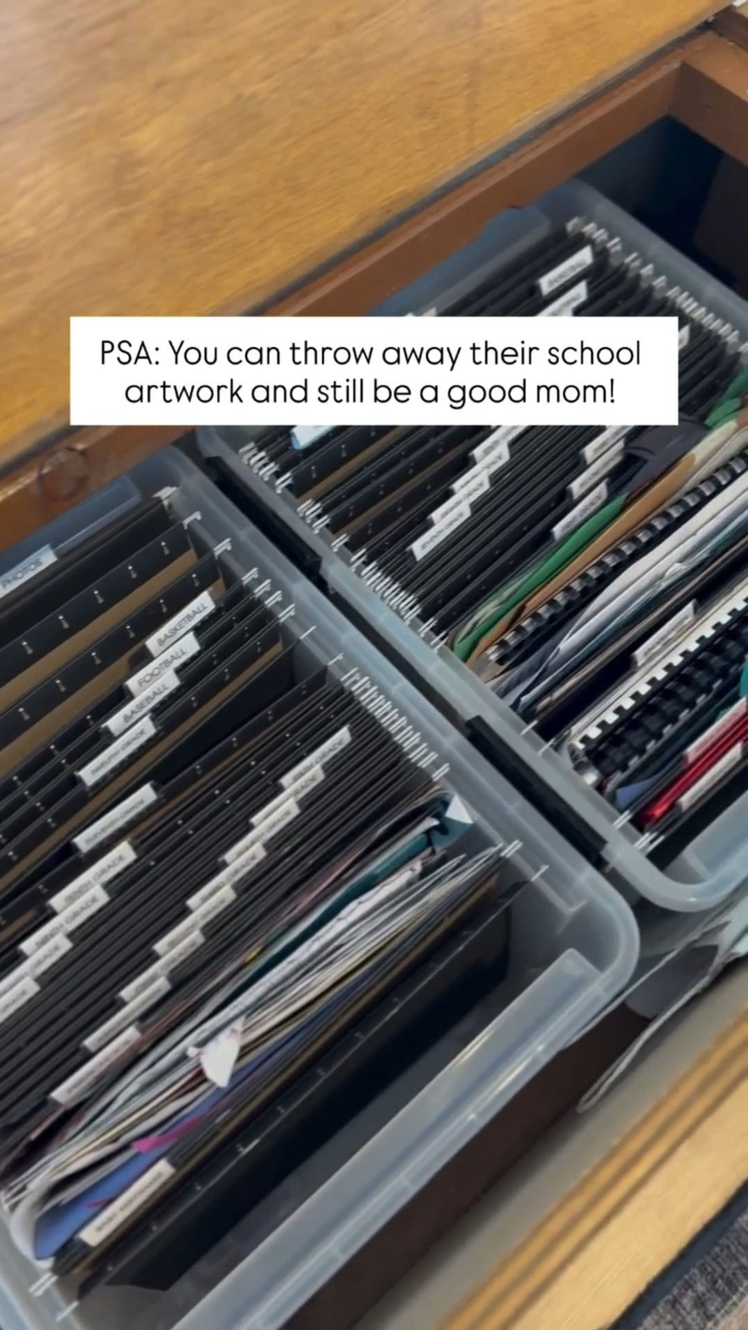 Not everything they create has to be kept forever, and that doesn’t make you any less of a mom. 🤍

In our home, we have a small bin in our command center just for school artwork. Throughout the week, everything goes in there with no guilt, no overwhelm.

At the end of the week, I go through it and keep 1–2 pieces that really stand out. Those favorites get moved into their memory box for that school year — all organized and easy to look back on.

Think about it: if your child has 30 weeks of school and you keep 1–2 pieces each week, that’s around 60 memories from just one year. Multiply that by 12 years of school — that’s more than enough to capture every stage without keeping every single paper.

And for the ones you don’t keep? Snap a photo and create a digital art album.

You’re not throwing away their memories. You’re protecting your peace — and teaching them that memories don’t have to live in clutter.

You’re still a good mom. A really good one. 🫶🏻

#orderlyelegance #momlife #organizationreel #declutterwithlove #familyorganization #organizedhome #momguilt