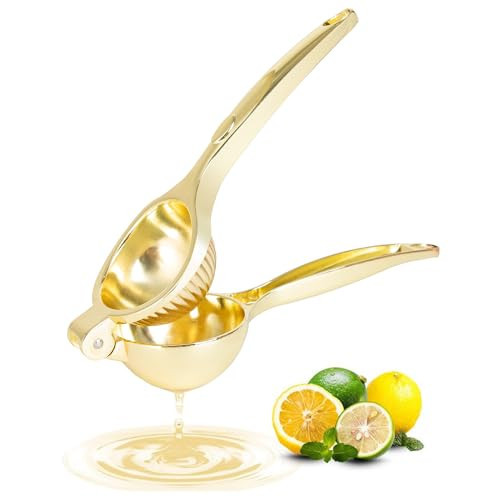 Agirlvct Lemon Squeezer, Heavy Duty Zinc Manual Lemon Juicer, Threaded Groove Fresh Small Oranges Limes Juicer Hand Press Manual Press for Home Restaurant Kitchen Accessories Utensils(Gold) | Amazon (US)