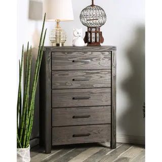 Furniture of America Nali Rustic Solid Wood 5-drawer Chest - Wire-Brushed Rustic Brown | Bed Bath & Beyond