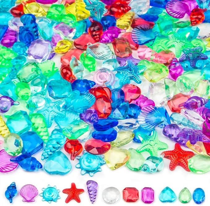 180 Pcs Sensory Bin Filler Include 100 Plastic Gemstones & 80 Fake Seashells for Kids, Pirate Tre... | Amazon (US)