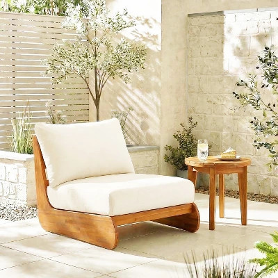 ModernLuxe Outdoor Lounge Chair, Acacia Wood Patio Accent Club Chair with Water-Resistant Cushions, Beige | Target