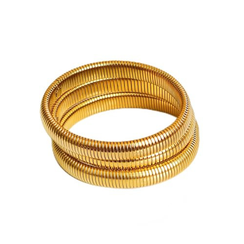 Prelady Gold Bangles for Women, Set of 3 Chunky Gold Bracelet Stack, Gold Bracelets for Women, Charm Bracelet for Women 18K Gold Plated Stainless Steel Jewelry Set | Amazon (US)