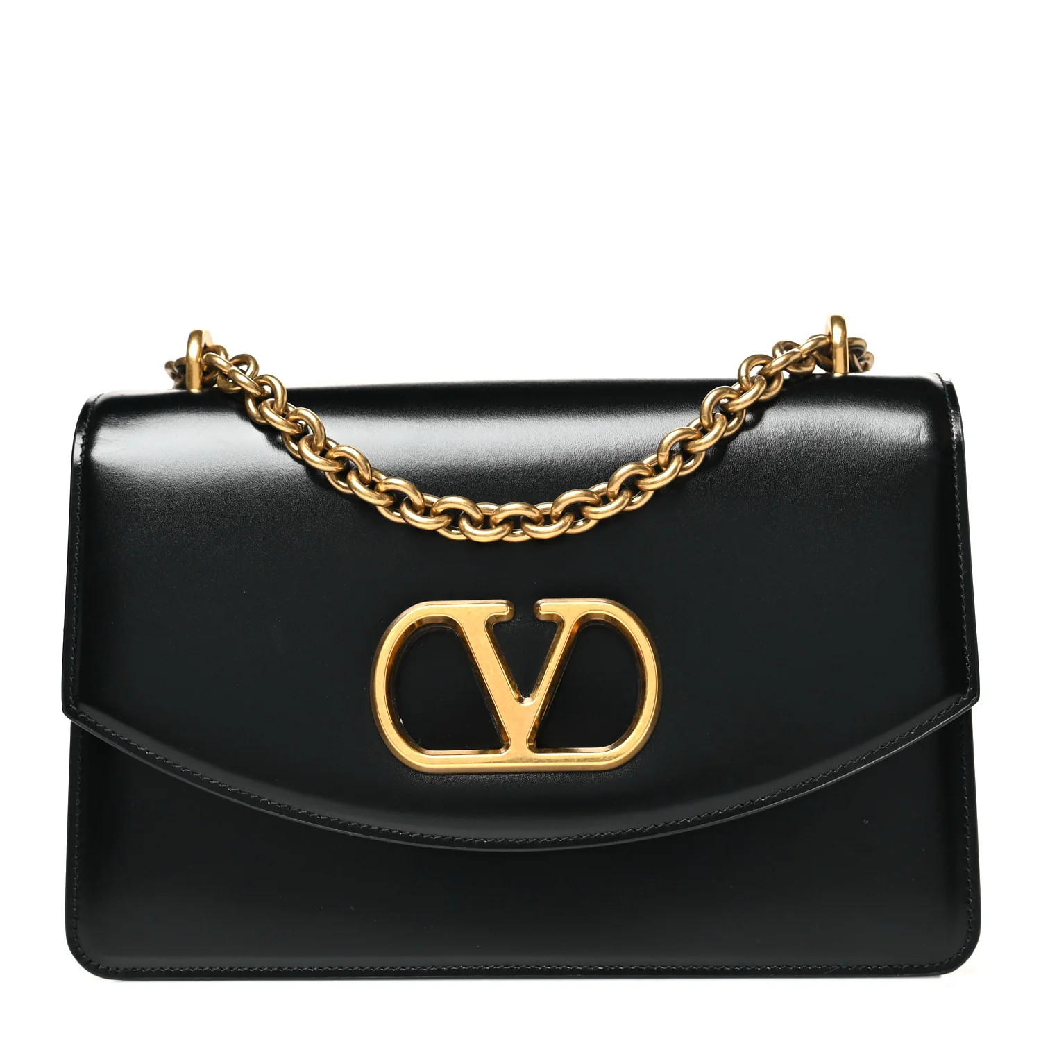 Shiny Calfskin Vain Shoulder Bag Black | FASHIONPHILE (US)