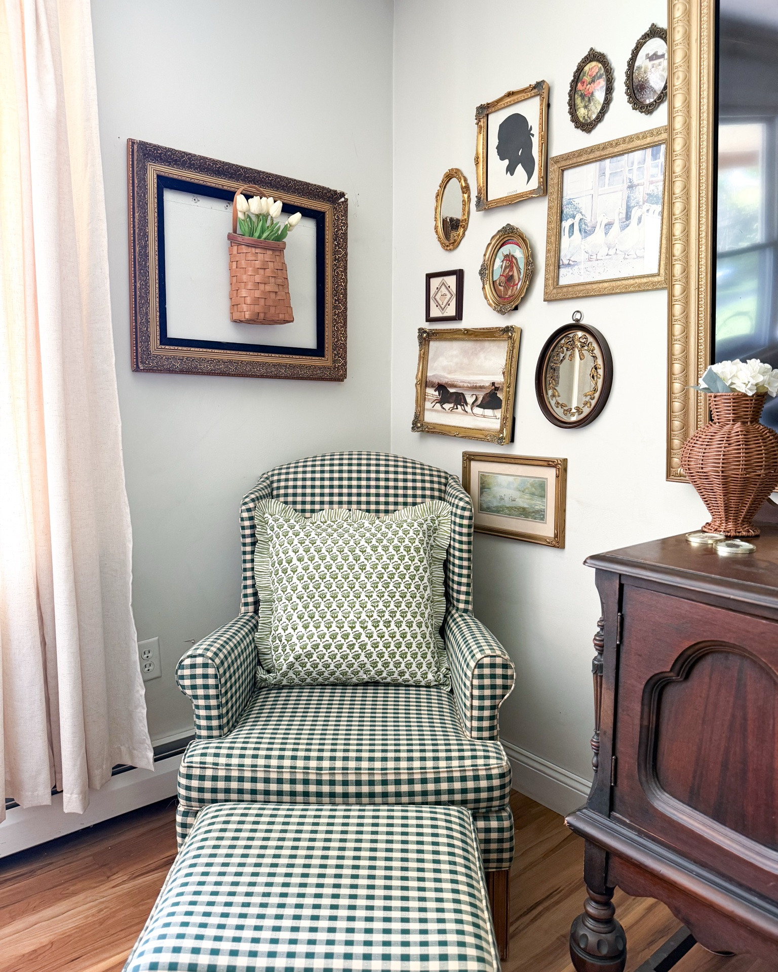 Creating cozy corners one collected piece at a time 🤍🌿 This green block print pillow cover was the perfect little layer to soften up this gingham reading nook and give it that cozy vintage cottage feel. Mixing patterns like this is one of my favorite ways to make a space feel warm, lived-in, and curated instead of overly matched ✨#CozyCorner #VintageStyle #CottageDecor #CollectedHome

#LTKHome