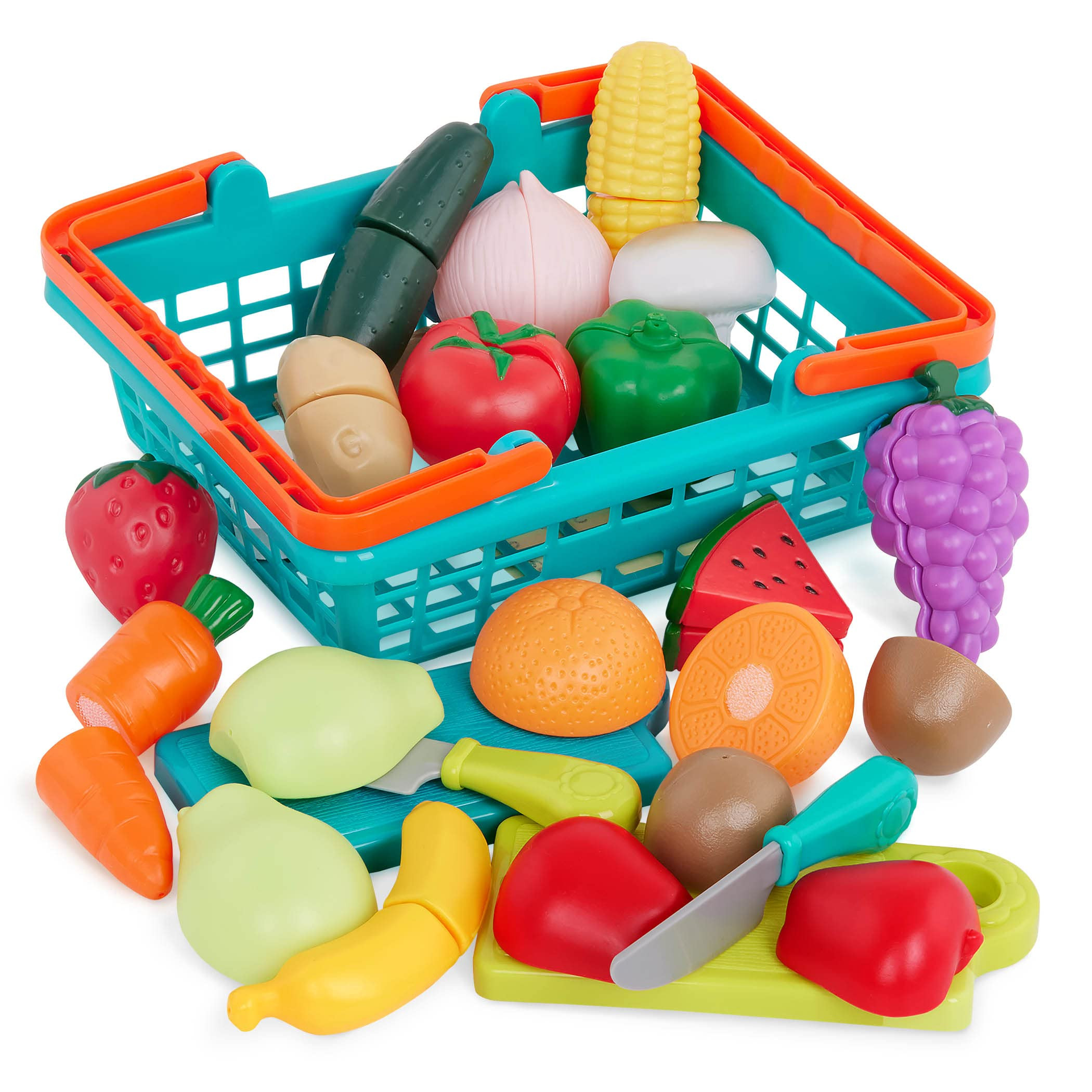 Battat Play Food for Toddlers with Farmers Market Basket and Chopping Board, Toy Food for Kids Ki... | Amazon (US)