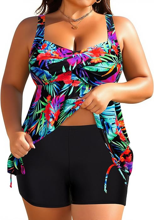 Aqua Eve Women Plus Size Tankini Swimsuit Two Piece Flowy Swimdress Bathing Suits with Shorts | Amazon (US)