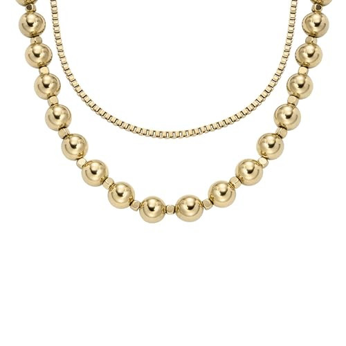 Fossil Women's All Stacked Up Gold-Tone Stainless Steel Beaded Necklace (Model: JA7248710) | Amazon (US)