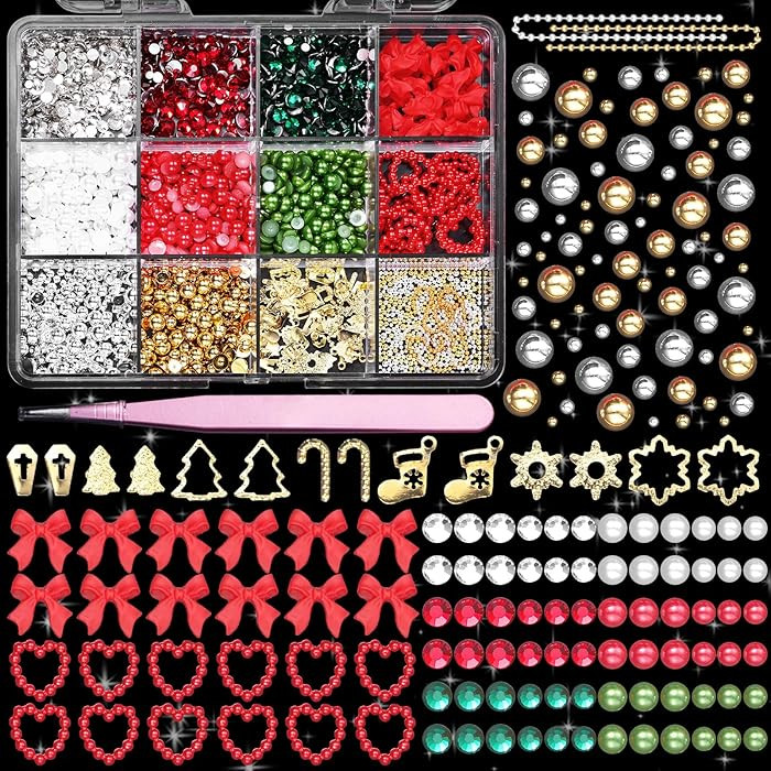 Red Heart Nail Charms, Bow Charms, Acrylic Art Charms, Pearl Beads, Gold Studs Gems for Nails | Amazon (US)