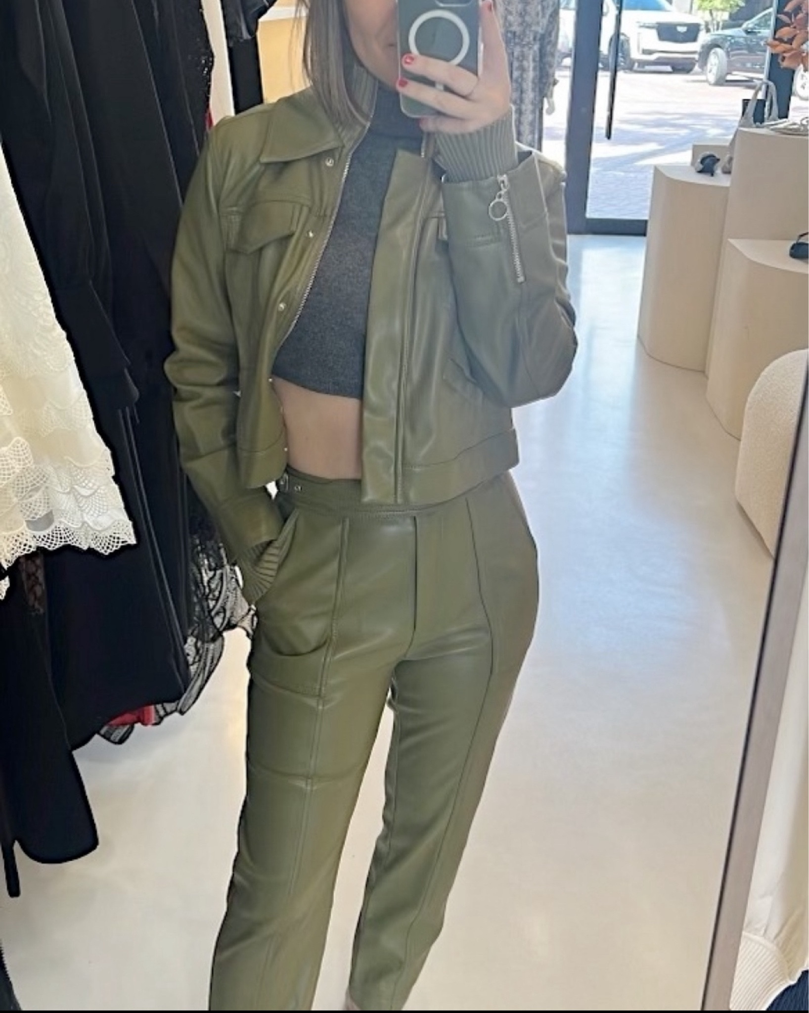 These leather cargo pants paired with the matching jacket can easily be worn individually. There are so many great ways to mix and match this look.

#LTKstyletip #LTKSeasonal