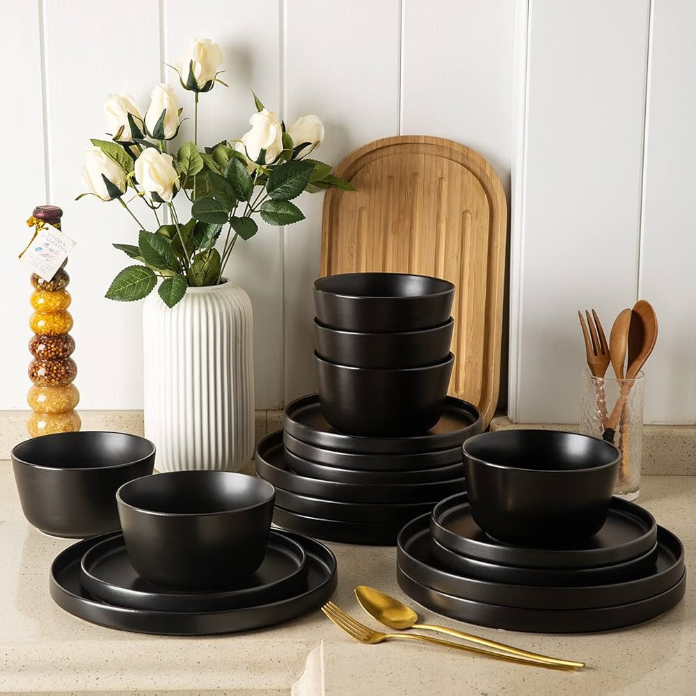 AmorArc Ceramic Dinnerware Sets for 4,Modern Stoneware Plates and Bowls Sets,Chip and Crack Resis... | Amazon (US)