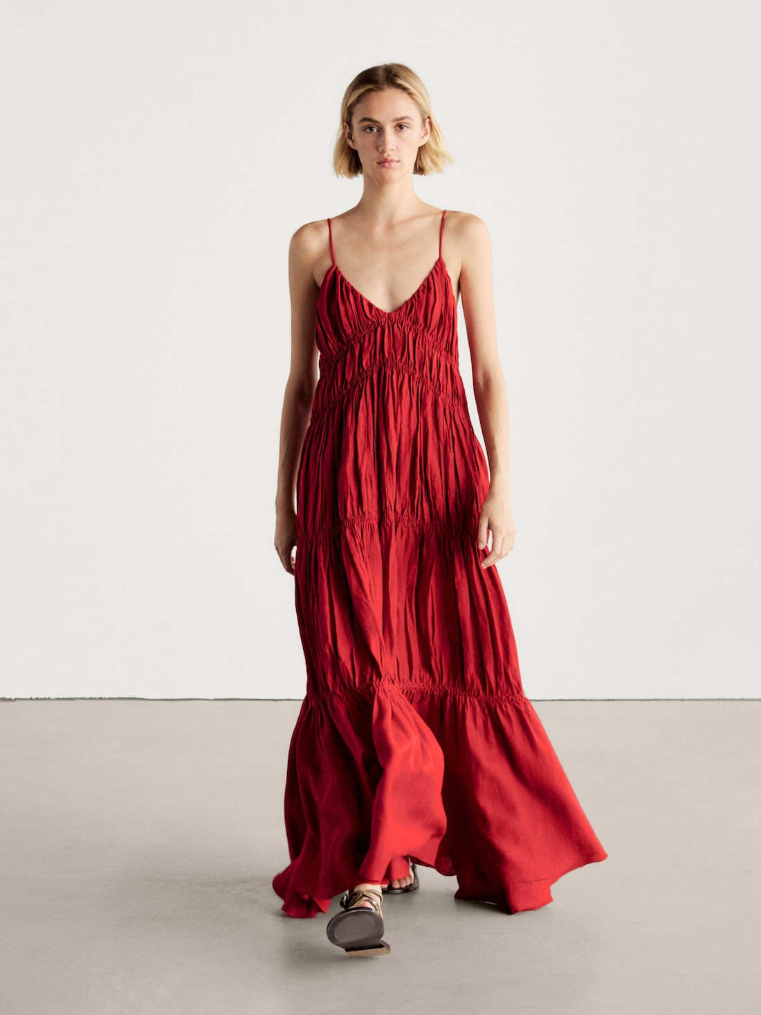 Strappy dress with gathered detailing | Massimo Dutti US