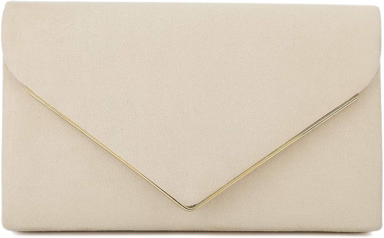 CHARMING TAILOR Faux Suede Clutch Bag Elegant Metal Binding Evening Purse for Wedding/Prom/Black-... | Amazon (US)