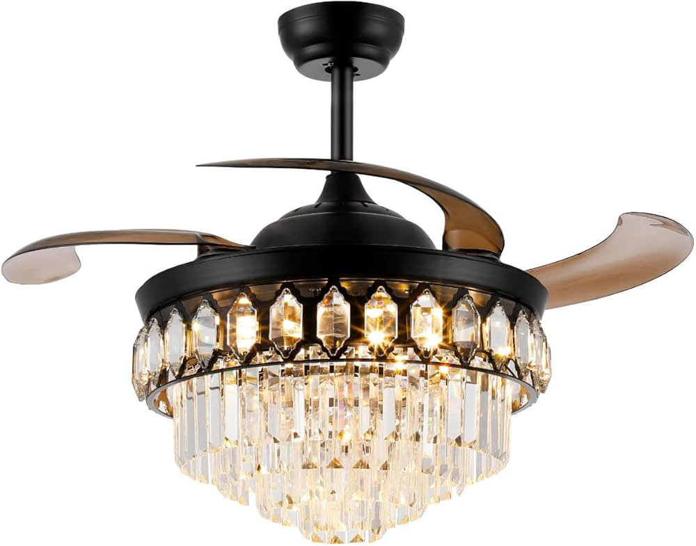 42″ Retractable Chandelier Ceiling Fan with Light and Remote Control Modern Crystal Fan with Li... | Amazon (US)