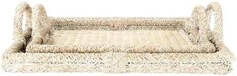 Creative Co-Op Decorative Rattan Trays with Handles & Whitewashed Finish (Set of 2 Sizes) | Amazon (US)