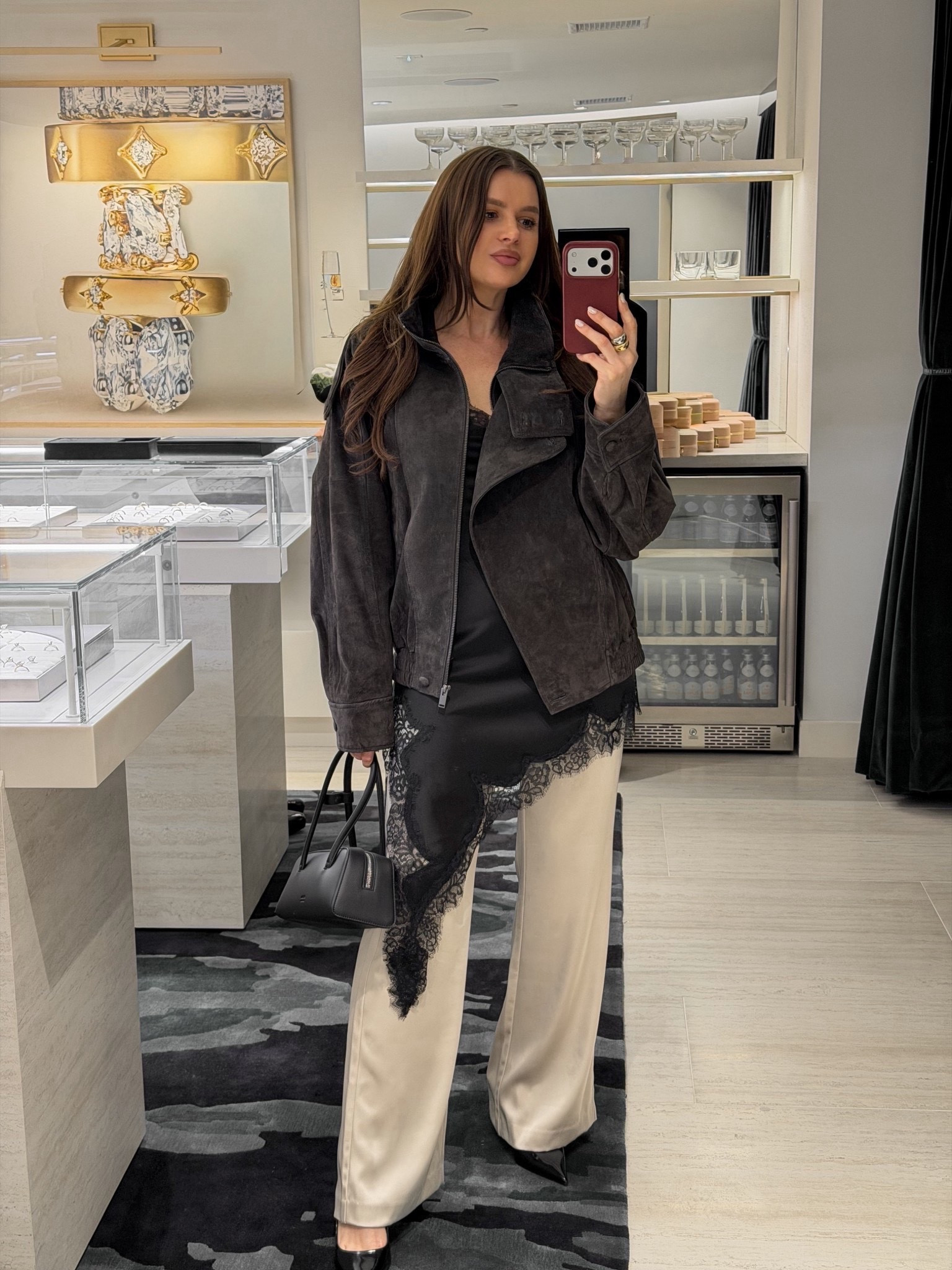 Spring outfit 🌸 Styling a suede bomber jacket with black lace detail dress, satin pants, black leather sling backs and a small top handle bag. Add sunnies and gold and silver jewelry to elevate the look 
#springoutfit #outfitideas #suedejacket #springjacket 

#LTKspring #LTKspringtrends 

#LTKootd