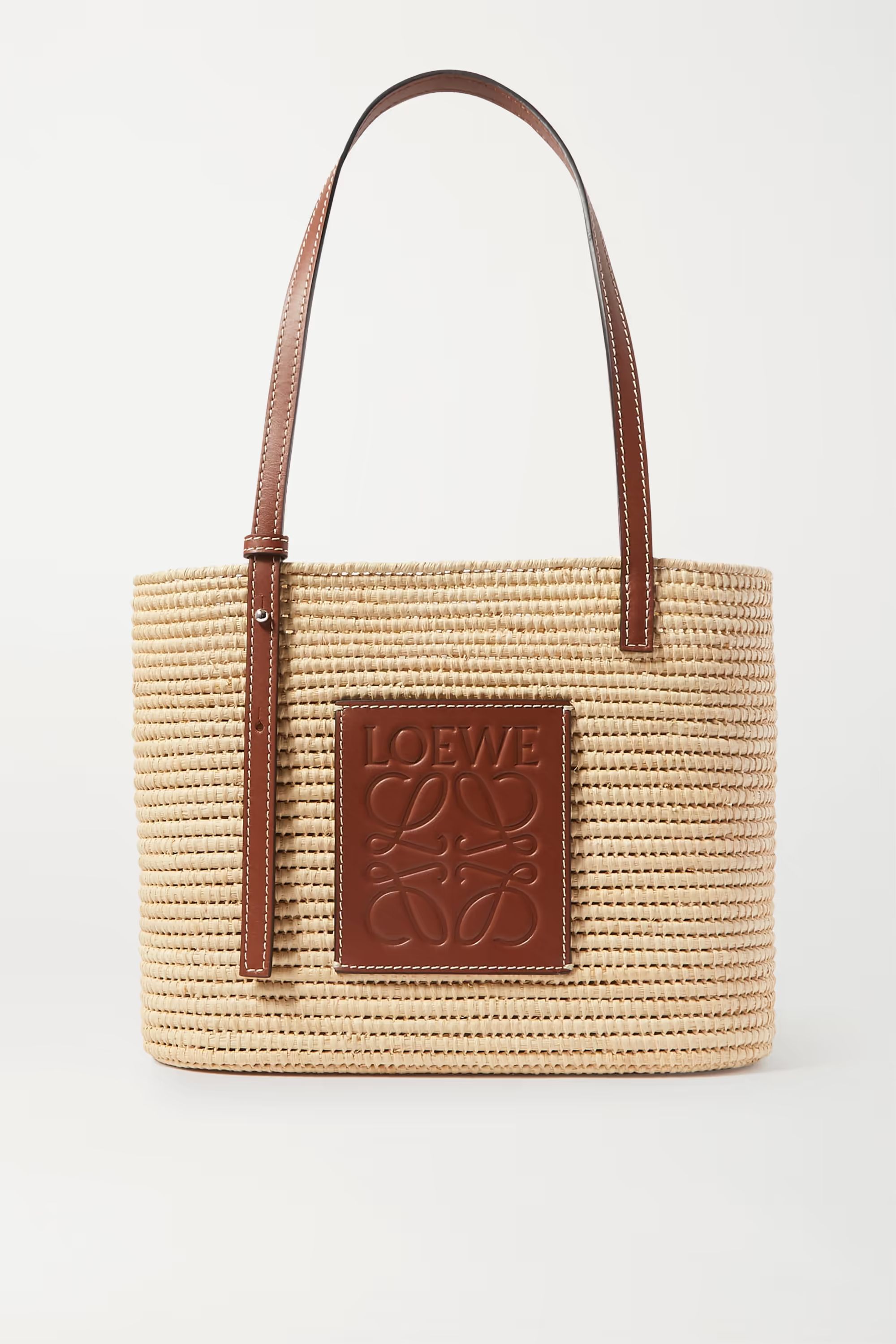 + Paula's Ibiza small leather-trimmed woven raffia tote | NET-A-PORTER (US)