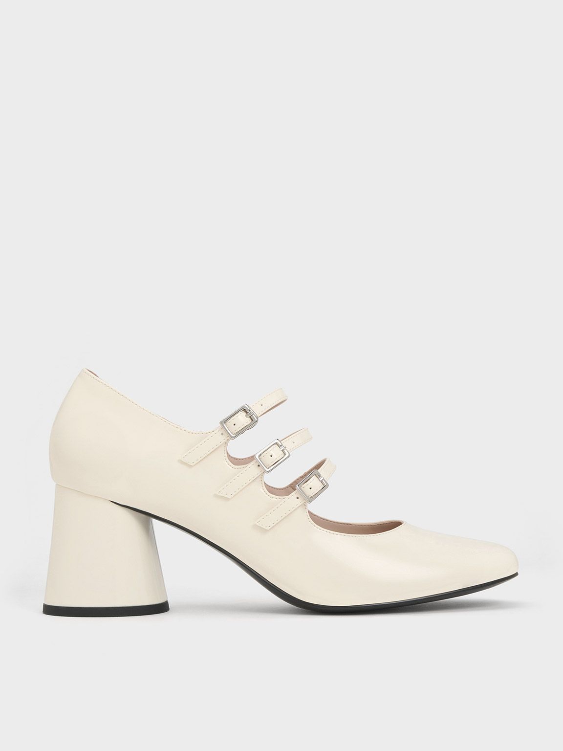 Claudie Patent Buckled Mary Janes
    
         - Chalk | Charles & Keith US