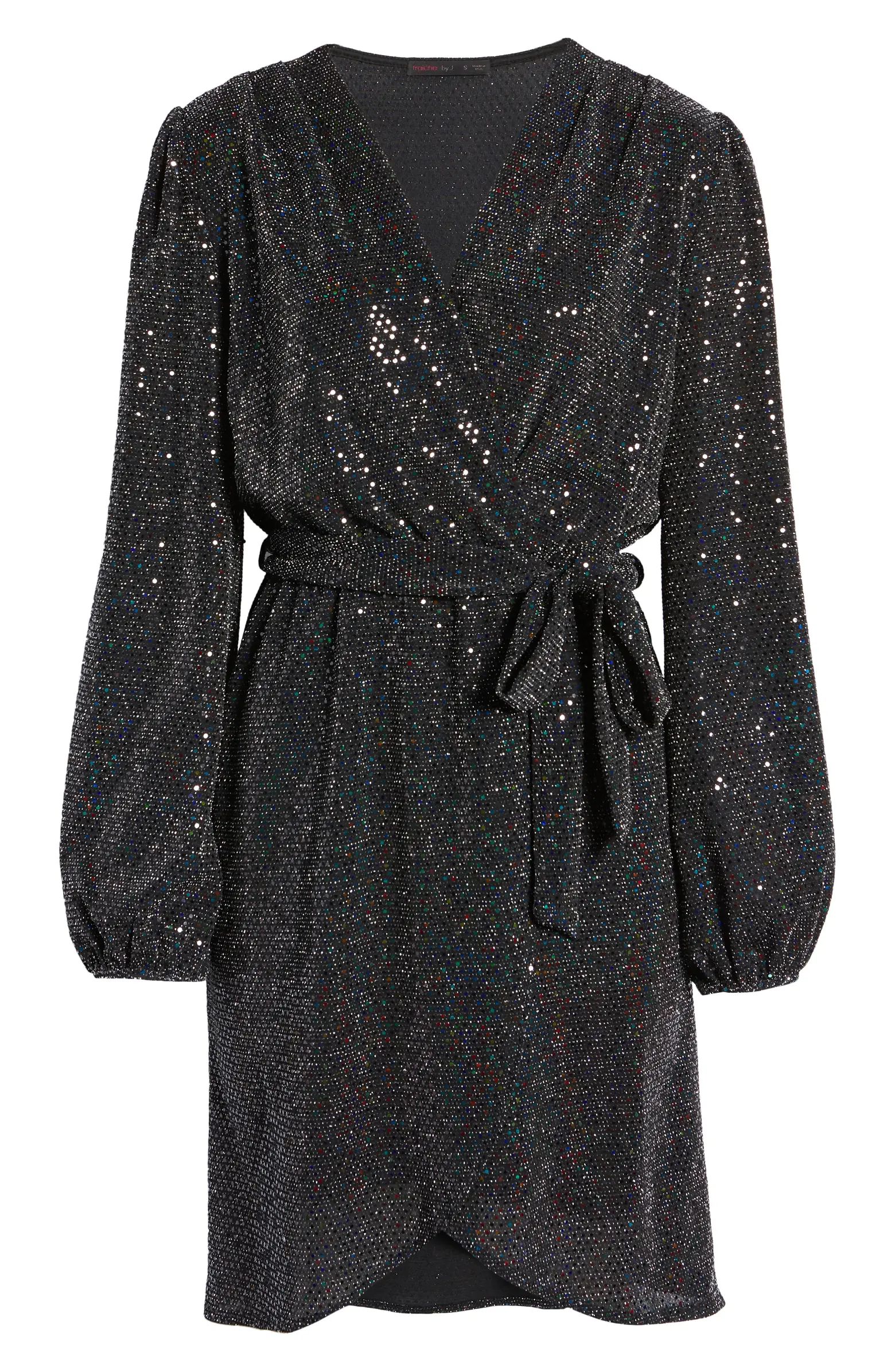 Fraiche by J Sequin Tie Waist Long Sleeve Dress | Nordstrom | Nordstrom