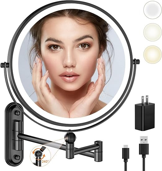9" Wall Mounted Makeup Lighted Mirror, 4000mAh Rechargeable Double Sided LED Vanity Mirror with H... | Amazon (US)