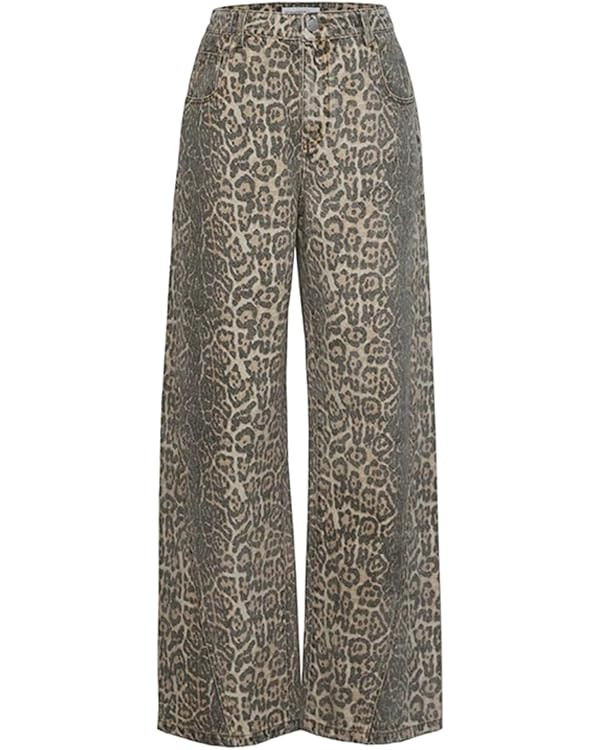 CUTEGAL Leopard Jeans Y2k Aesthetic Baggy Cargo Pants High Waisted Cheetah Print Jeans for Women | Amazon (US)