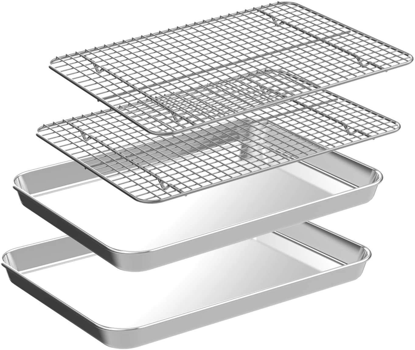 Quarter Sheet Pan with Cooling Rack Set [2 Baking Sheets + 2 Baking Racks], CEKEE Stainless Steel... | Amazon (US)