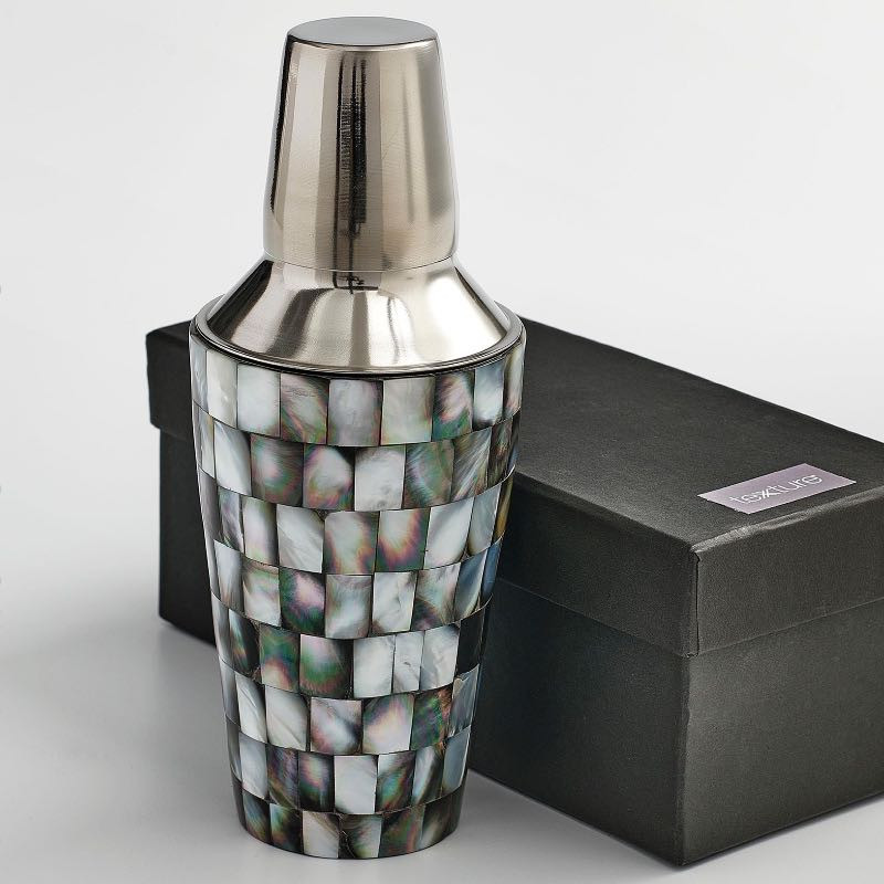 Abalon Stainless Steel and Mother of Pearl Cocktail Shaker | Vivaterra