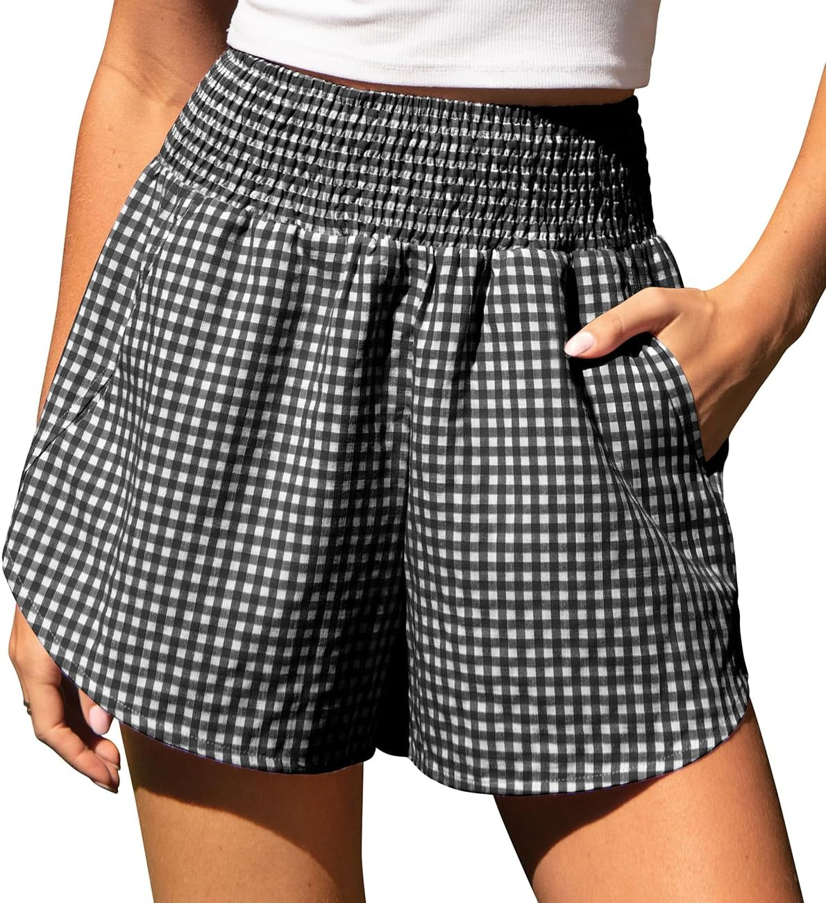 TARSE Women's Gingham Linen Shorts with Pockets | Amazon (US)