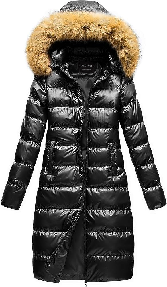 CREATMO US Women's Long Winter Faux Fur Coat Puffer Warm Jacket with Detachable Hood | Amazon (US)