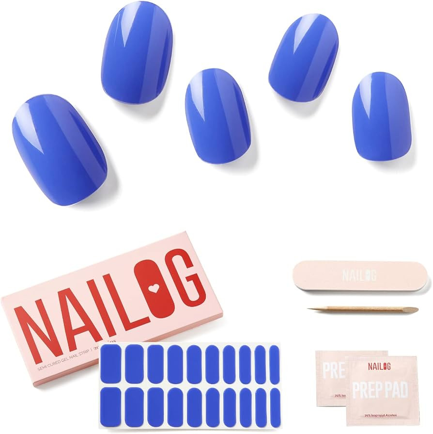 NAILOG Semi Cured Gel Nail Strips (20 Extra Long Stickers/Wraps) | Buy 2 Get 1 UV Lamp| Glossy & ... | Amazon (US)