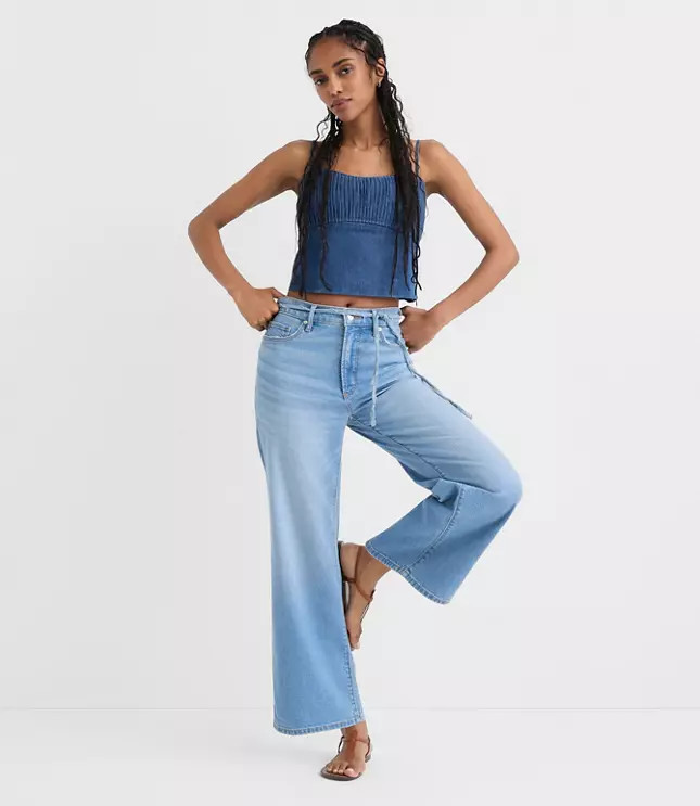 Rivete High Rise Wide Leg Crop Jeans in Bright Medium Stonew | LOFT