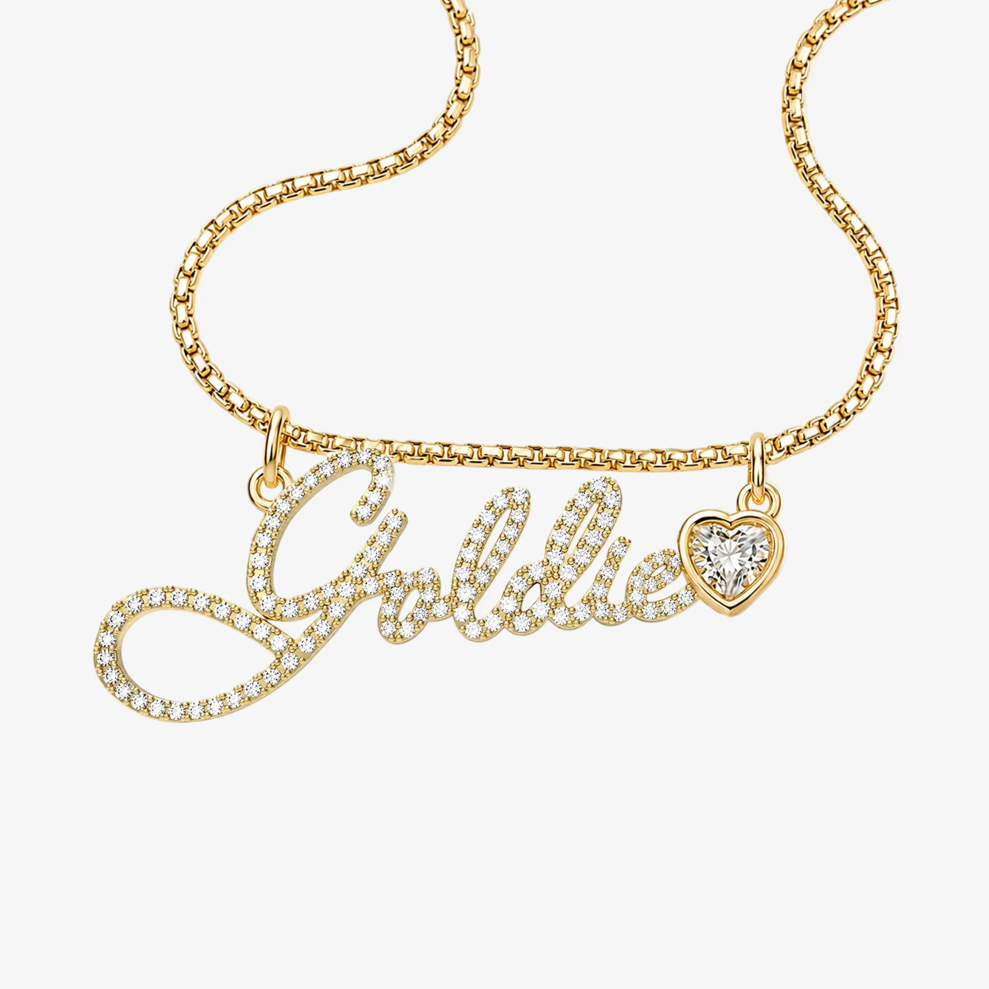 Love Letter Pave Script Necklace with Bezel Heart | Stephanie Gottlieb Fine Jewelry