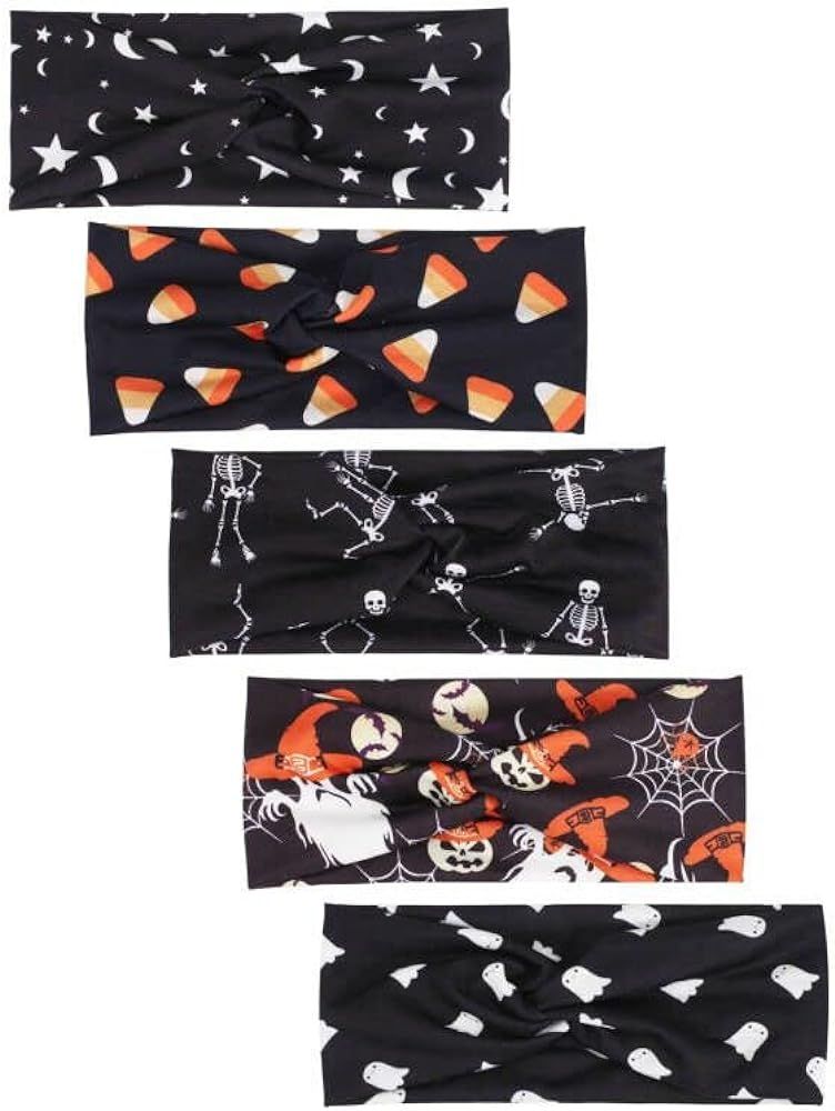 5PCS Halloween Headbands Pumpkin Skeleton Suger Ghost Star Moon Hairbands Halloween Costume Cospl... | Amazon (US)
