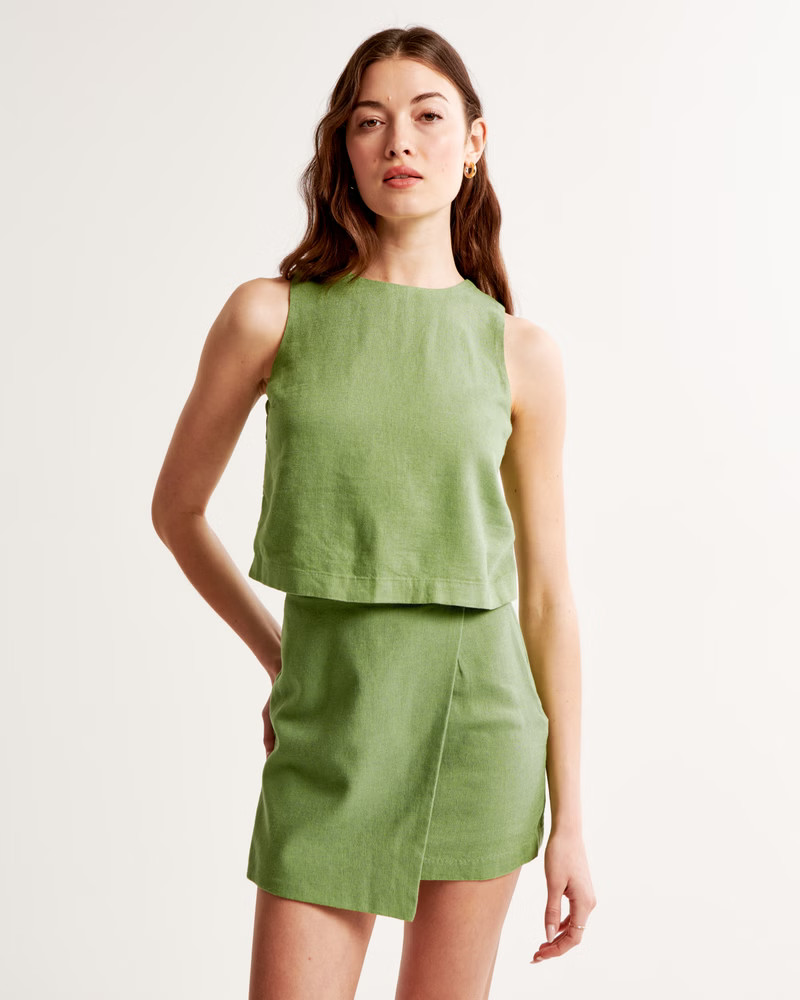 Linen-Blend High-Neck Set Top | Abercrombie & Fitch (US)