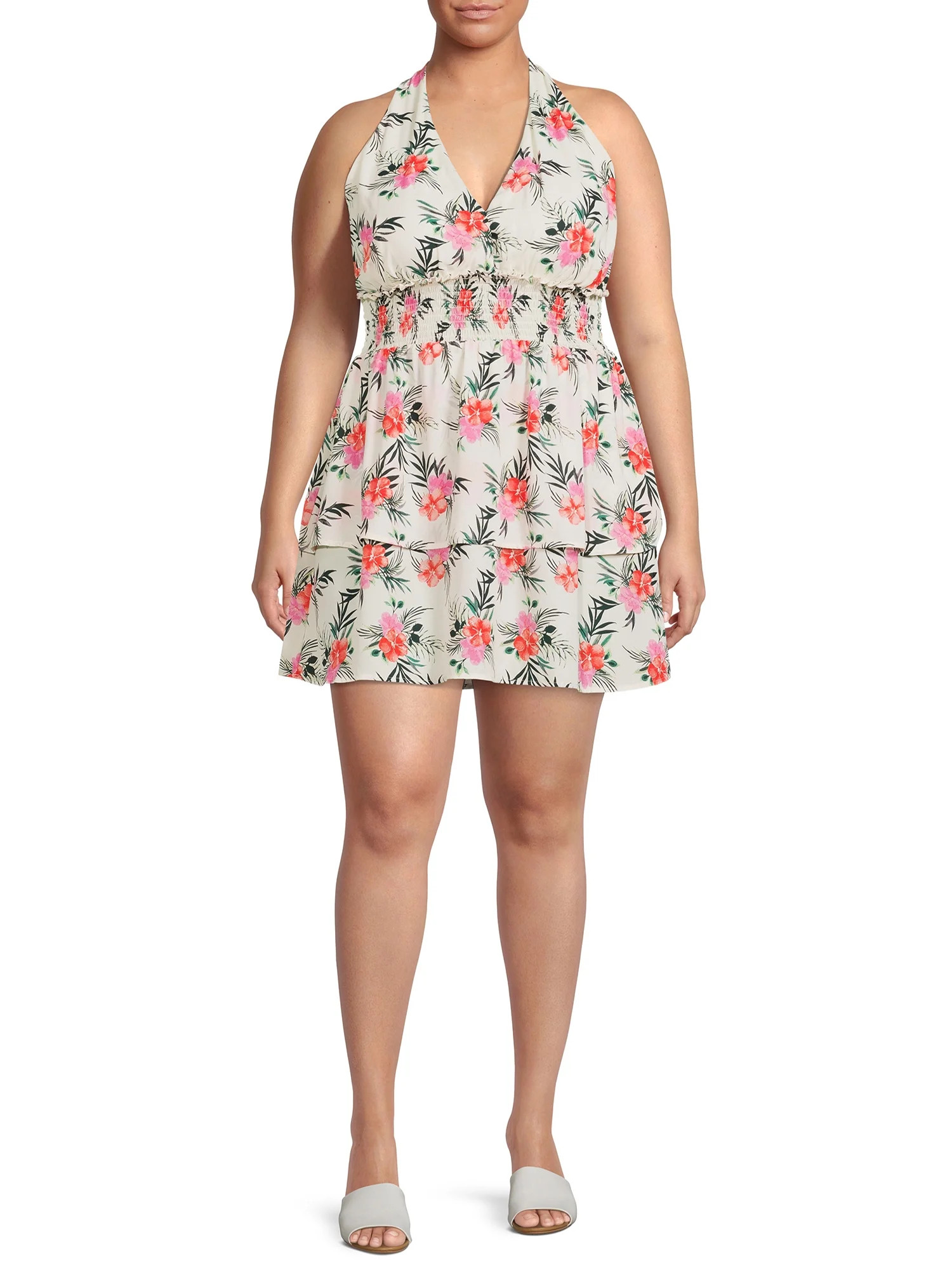 Madden NYC Juniors' Plus Size Double Tiered Halter Dress | Walmart (US)