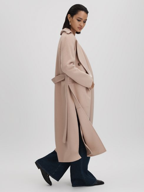 Reiss Neutral Sasha Wool Blend Double Breasted Blindseam Coat | Reiss UK