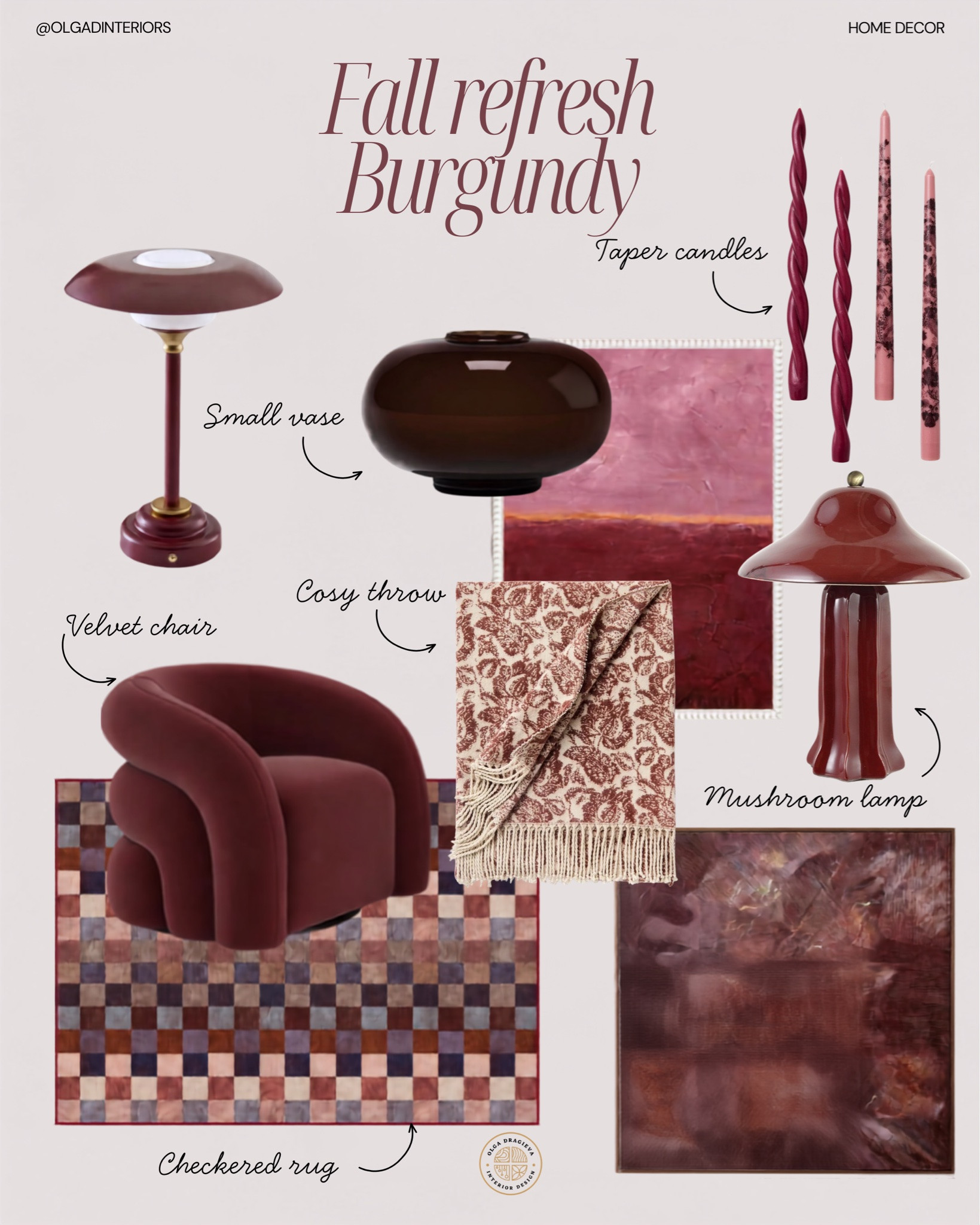 Fall refresh! Burgundy, Olive green and Mustard yellow. Home decor, velvet chair, affordable lighting. #fall #homedecor

#LTKHome #LTKSaleAlert #LTKSeasonal