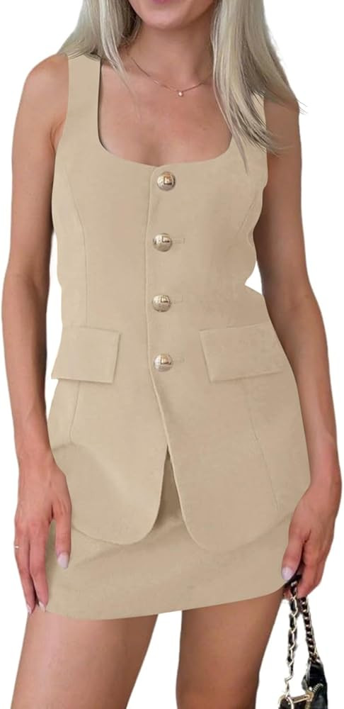 Cicy Bell Womens Summer 2 Piece Outfits Sleeveless Scoop Neck Fitted Blazer Vest Matching Set Min... | Amazon (US)